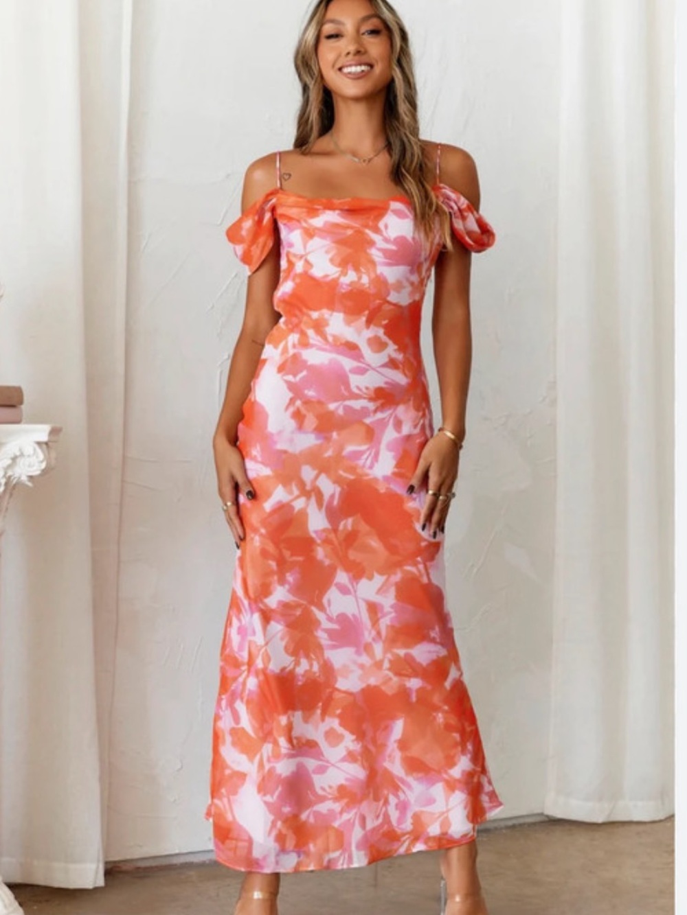 HELLO MOLLY Women’s Pink-Orange Floral Dress